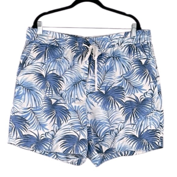 Talbots Blue & White Tropical Hawaiian Linen Blend Summer Vacation Shorts XL - Picture 1 of 6